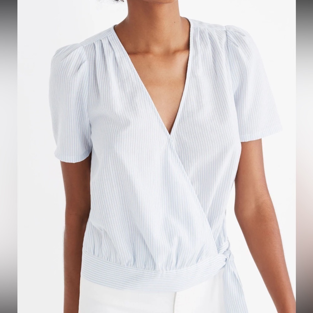 Madewell Short-Sleeve Wrap Top in Stripe size xs